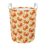 Orange Crab Pattern Print Round Laundry Basket