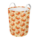 Orange Crab Pattern Print Round Laundry Basket