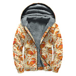 Orange Crab Pattern Print Sherpa Lined Zip Up Hoodie