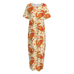 Orange Crab Pattern Print Short Sleeve Long Nightdress