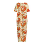 Orange Crab Pattern Print Short Sleeve Long Nightdress