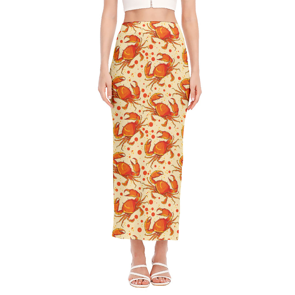 Orange Crab Pattern Print Side Slit Maxi Skirt