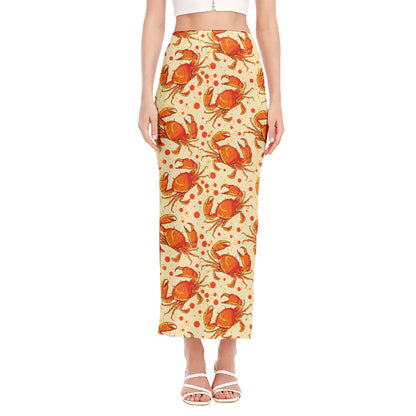Orange Crab Pattern Print Side Slit Maxi Skirt