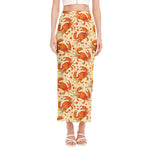 Orange Crab Pattern Print Side Slit Maxi Skirt
