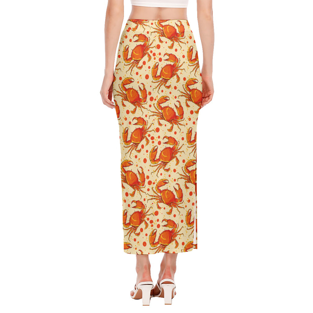 Orange Crab Pattern Print Side Slit Maxi Skirt