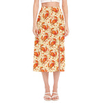 Orange Crab Pattern Print Side Slit Midi Skirt