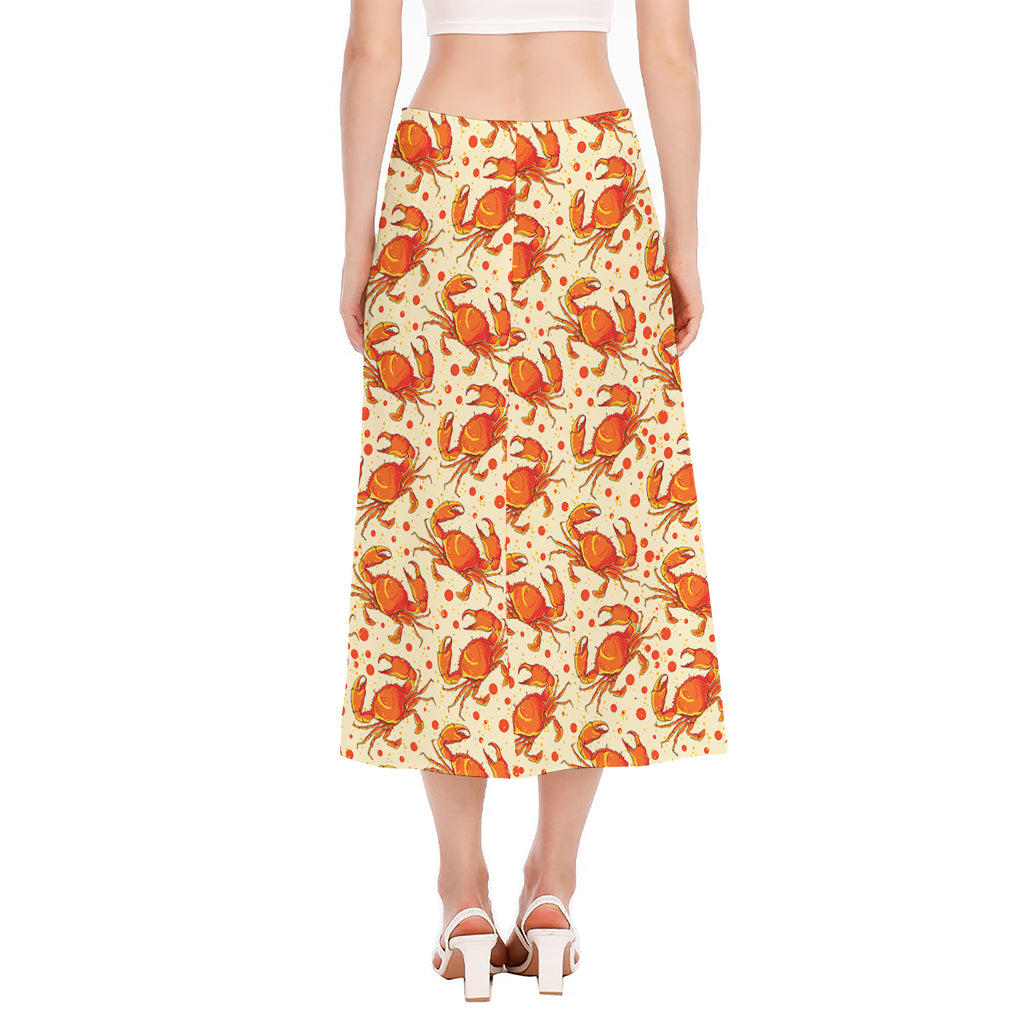 Orange Crab Pattern Print Side Slit Midi Skirt