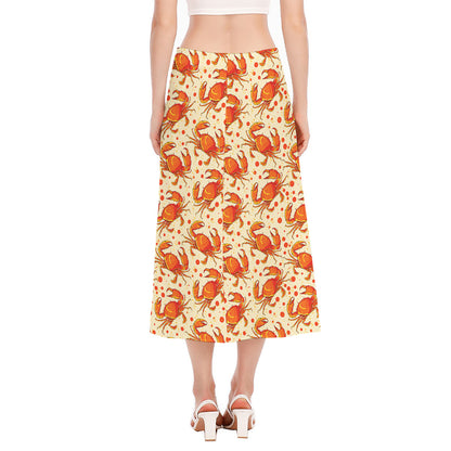 Orange Crab Pattern Print Side Slit Midi Skirt