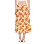 Orange Crab Pattern Print Side Slit Midi Skirt