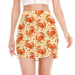 Orange Crab Pattern Print Side Slit Mini Skirt
