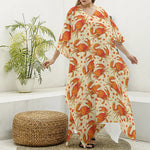 Orange Crab Pattern Print Silk V-Neck Kaftan Dress