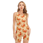 Orange Crab Pattern Print Sleeveless One Piece Swimsuit