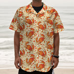 Orange Crab Pattern Print Textured Short Sleeve Shirt