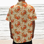 Orange Crab Pattern Print Textured Short Sleeve Shirt