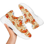 Orange Crab Pattern Print White Chunky Shoes