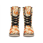 Orange Crab Pattern Print Winter Boots