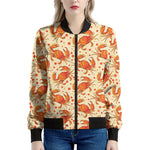 Orange Crab Pattern Print Women's Bomber Jacket