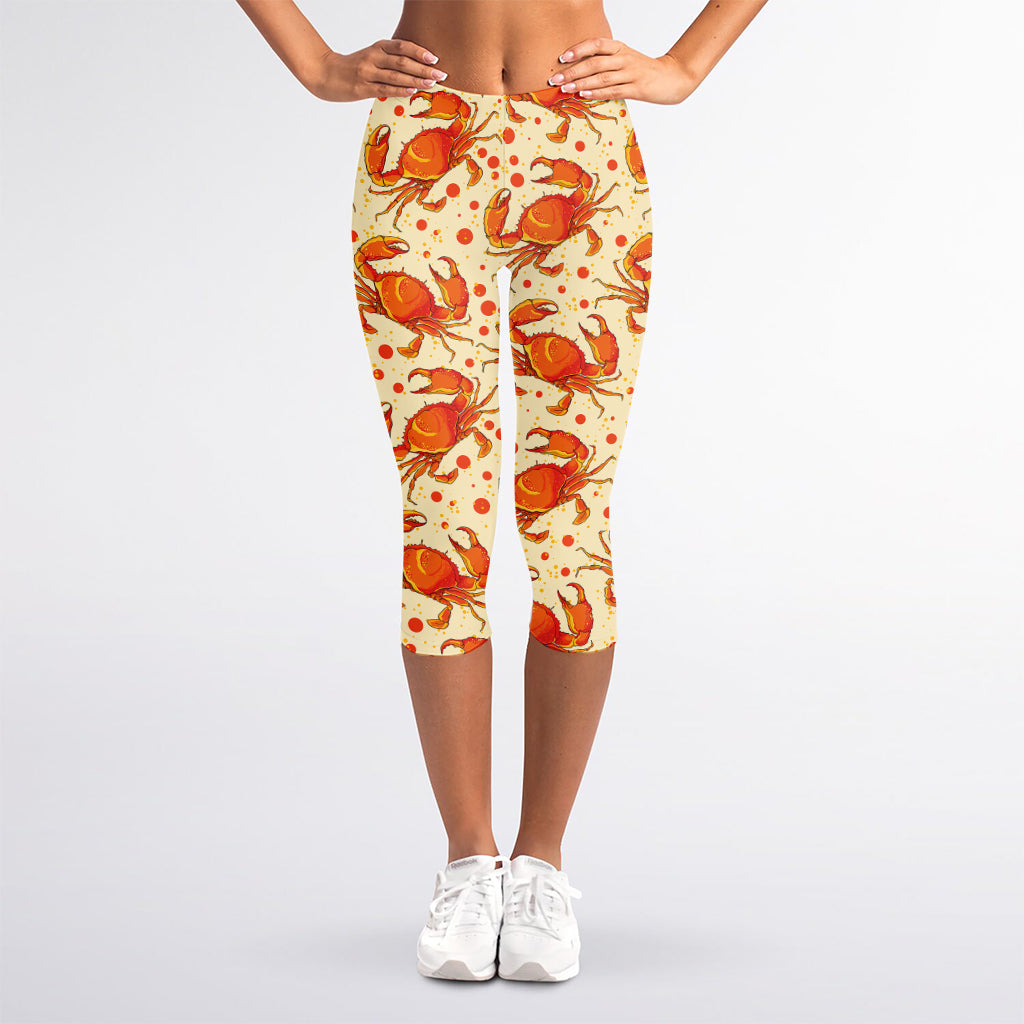 Orange Crab Pattern Print Women's Capri Leggings