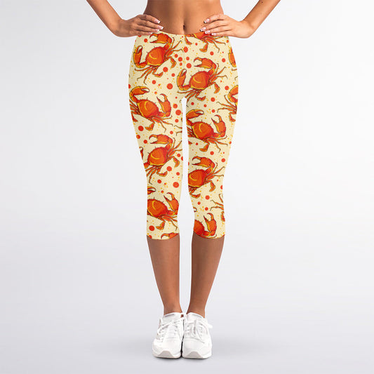 Orange Crab Pattern Print Women's Capri Leggings
