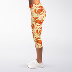 Orange Crab Pattern Print Women's Capri Leggings