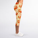 Orange Crab Pattern Print Women's Capri Leggings