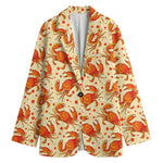 Orange Crab Pattern Print Women's Cotton Blazer