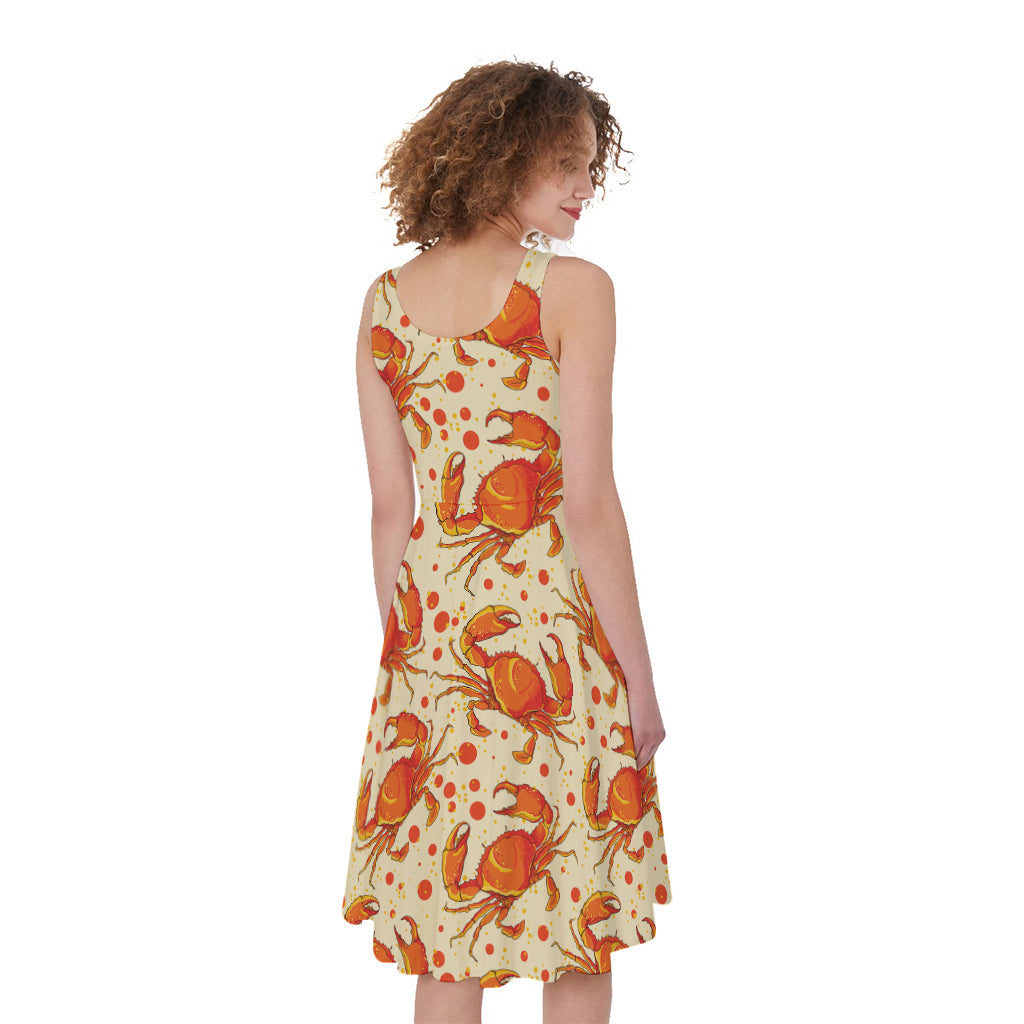 Orange Crab Pattern Print Women's Sleeveless Dress