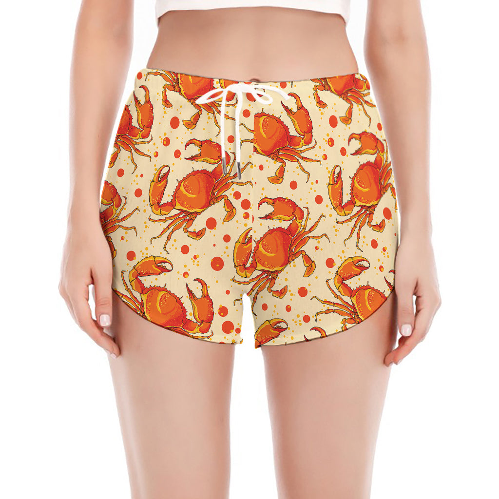 Orange Crab Pattern Print Women's Split Running Shorts