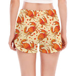 Orange Crab Pattern Print Women's Split Running Shorts