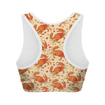 Orange Crab Pattern Print Women's Sports Bra