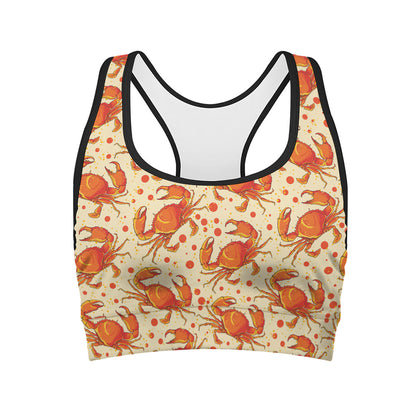 Orange Crab Pattern Print Women's Sports Bra