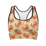 Orange Crab Pattern Print Women's Sports Bra
