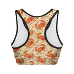 Orange Crab Pattern Print Women's Sports Bra