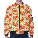 Orange Crab Pattern Print Zip Sleeve Bomber Jacket
