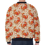 Orange Crab Pattern Print Zip Sleeve Bomber Jacket