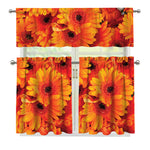 Orange Daisy Flower Print 3 Piece Kitchen Curtains