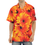 Orange Daisy Flower Print Aloha Shirt