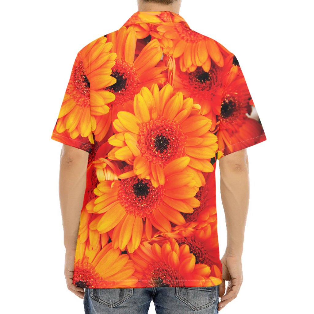 Orange Daisy Flower Print Aloha Shirt