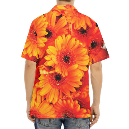 Orange Daisy Flower Print Aloha Shirt
