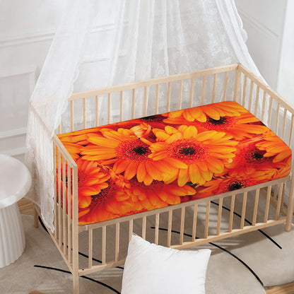 Orange Daisy Flower Print Baby Crib Sheet