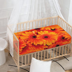 Orange Daisy Flower Print Baby Crib Sheet