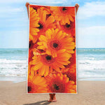 Orange Daisy Flower Print Beach Towel