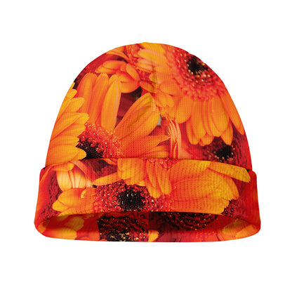 Orange Daisy Flower Print Beanie
