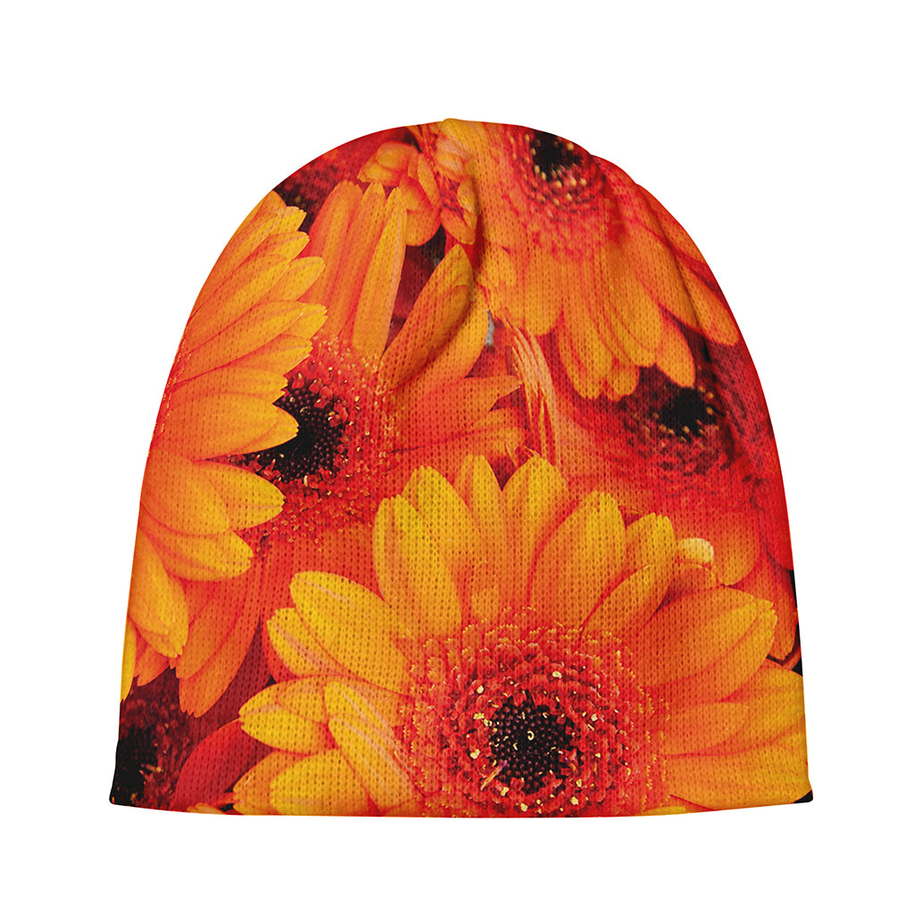 Orange Daisy Flower Print Beanie