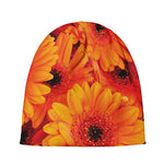 Orange Daisy Flower Print Beanie