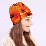 Orange Daisy Flower Print Beanie