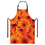Orange Daisy Flower Print Bib Apron With Pocket