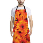 Orange Daisy Flower Print Bib Apron With Pocket