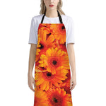 Orange Daisy Flower Print Bib Apron With Pocket