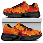 Orange Daisy Flower Print Black Chunky Shoes